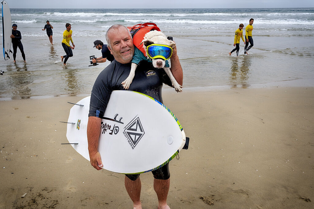Huntington Beach Dog Surfing